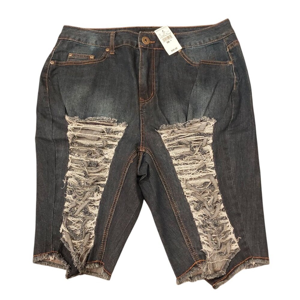 Ashley Stewart Distressed Blue Shorts – Brand New, Size 14